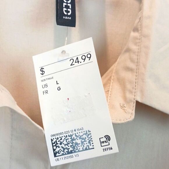 Womens oversized long-sleeve drop shoulders button-down beige shirt sz L Casual - Picture 7 of 7